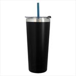 Black Tumbler with Blue Straw And Clear Lid With Black Flip-Top Accent
